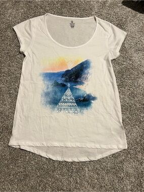 Volcom White Tee with Blue and Yellow Coastal Graphic